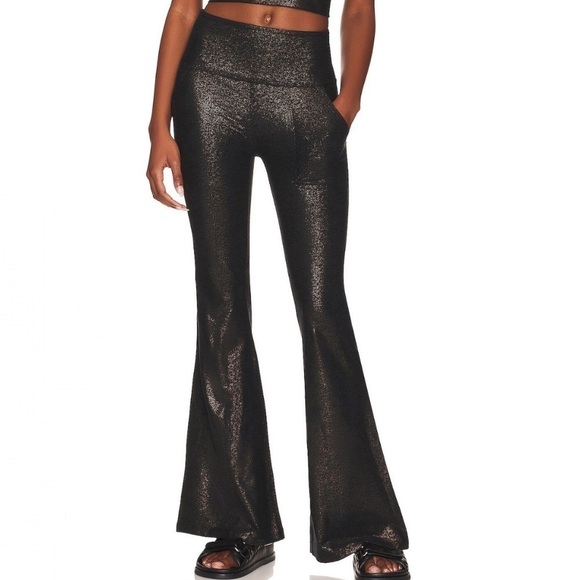 NWT Beyond Softshine All Day Foldover Flare Pants in Stardust Foil